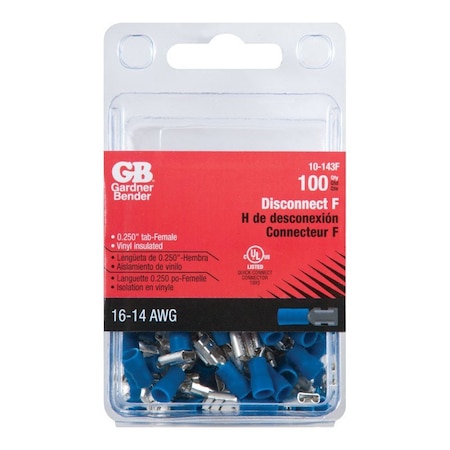 Gardner Bender Gardner Bender 16-14 Ga. Insulated Wire Female Disconnect Blue 100 pk 10-143F